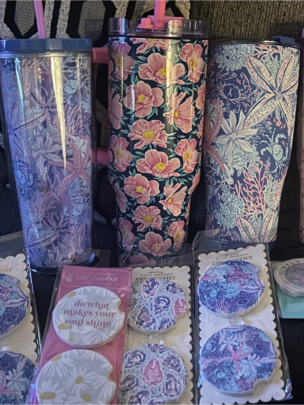 New Simply Southern 4 Tumbler Cup Tea Coffee 10 Car Coaster Set